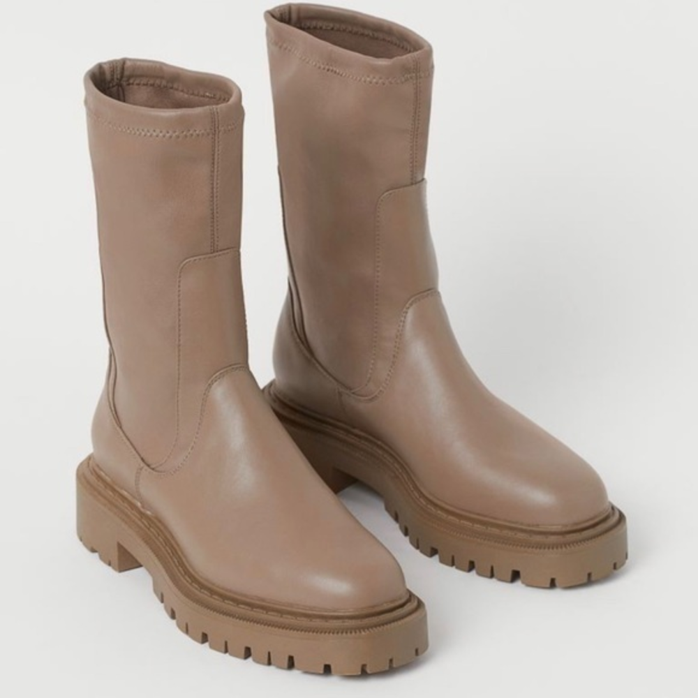 H&M Taupe Chunky Sole Mid-Calf Ankle Boots